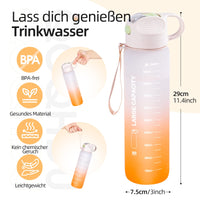 20 x Brand New QCQHDU Drinking Bottle 1L, Sports Water Bottle with Straw Timemaker, Water Bottle with Bottle Brush and Filter, Leak-Proof, Cycling, Office and School Orange  - RRP €179.8