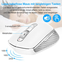 1 x RAW Customer Returns Keyboard Mouse Set Wireless - German USB QWERTZ Wireless Keyboard Small Mouse Ultra Thin Quiet Ergonomic Keyboard for Computer PC Laptop Smart TV Windows - Silver White - RRP €38.28