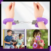 1 x RAW Customer Returns Handcuffs Metal Handcuffs with 2 Keys Plush Metal Fur Handcuffs Police Costume Accessories for Children Party Prop Game Accessories Black  - RRP €7.04