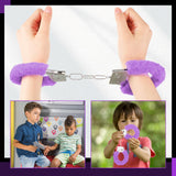 1 x RAW Customer Returns Handcuffs Metal Handcuffs with 2 Keys Plush Metal Fur Handcuffs Police Costume Accessories for Children Party Prop Game Accessories Black  - RRP €7.04