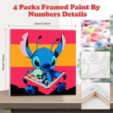 6 x Brand New NAIMOER 4 Pieces Framed Paint By Numbers Kids, DIY Cartoon Paint By Numbers Children Adults, Stitch Paint By Numbers Kits Cartoon Paint By Numbers Canvas for Home Decor 8x8in - RRP €122.4