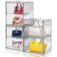 1 x Brand New RAIN QUEEN 4 Packs Clear Plastic Handbag Storage Organizer for Closet, Acrylic Display Box for Handbag, Stackable Storage Boxes, Book, Toy - RRP €59.99