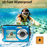 1 x RAW Customer Returns waterproof camera Full HD 2.7K 48MP underwater camera for snorkeling Dual Screen waterproof digital camera with self-timer and 16X digital zoom Blue - RRP €78.67