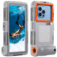 1 x RAW Customer Returns Lanhiem Waterproof Phone Case IPX8 Universal Diving Professional Cell Phone Underwater Case Waterproof deep 15M for iPhone Samsung Huawei Google Xiaomi Snorkeling Surfing Case, Grey-Orange - RRP €41.99