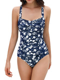 1 x RAW Customer Returns SHEKINI Women s One-Piece Floral Plain Swimsuit Monokini Adjustable or Non-Adjustable Shoulder Strap Swimsuits Pleated Swimwear Swimming Suit, A-Blue Print, M - RRP €35.09