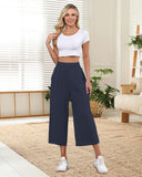 1 x RAW Customer Returns HMIYA Women s 3 4 Culotte Pants Lightweight Wide Leg Summer Pants,Navy,S - RRP €30.98