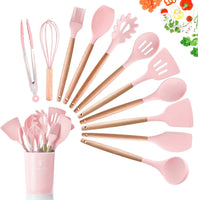 8 x Brand New Dopgl 11 Piece Silicone Kitchen Utensils Set, BPA Free, Non-Toxic, Heat Resistant with Wooden Handles - RRP €213.04