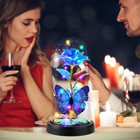 1 x RAW Customer Returns FAYODO Beauty and the Beast Eternal Rose, Galaxy Rose Gift for Girlfriend, Rose in a Glass Dome with LED Light, Gift for Mom Blue  - RRP €25.99