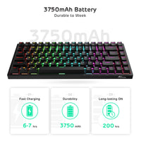 1 x RAW Customer Returns RK ROYAL KLUDGE RK84 Wireless Bluetooth 2.4Ghz 75 RGB Mechanical Gaming Keyboard, THREE Modes Connectable Keyboard with Hot-Swappable Tactile Brown Switch, Black - RRP €89.99