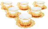 1 x RAW Customer Returns Alisveristime 12 Piece Turkish Greek Arabic Gold Color Mix Porcelain Coffee Cups Set with Saucers - RRP €55.9