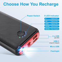 1 x RAW Customer Returns JIGA Power Bank 27000mAh 22.5W External Battery PD 20W USB C Power Bank with Flashlight, Portable Charger Compatible with iPhone 15 14 13 12 Pro Samsung Huawei iPad - RRP €33.95