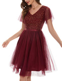 1 x RAW Customer Returns bridesmay Women s Cocktail Dress A-Line Ball Dress for Juniors Teens Wedding Guest Bridesmaid Dresses Sexy Party Dress Dark Red L - RRP €57.47