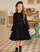 1 x RAW Customer Returns Arshiner Girls Sweater Dress Autumn Winter Dress Long Sleeve Knitted Dress Flare Skater Dress A-line Plain Basic Children s Casual Dress Black 130 - RRP €26.99