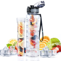 1 x RAW Customer Returns UTEBIT 1L Sports Water Bottle with Tea or Fruit Dispenser, 1 Liter Reusable Water Bottle Made of BPA Free Tritan with Motivational Time Marker, Suitable for Gym, Camping, Office - RRP €21.99