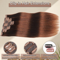 1 x RAW Customer Returns ONETIDE Clip in Extensions Human Hair 20 Inch Brown Clip-in Remy Human Hair Extension for Complete Head Straight Clip in Extensions Double Wefts 7 Pieces, 50cm-115g, 4 Light Brown - RRP €58.28