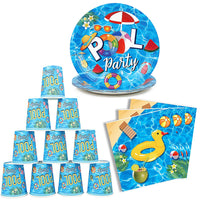 3 x Brand New SUNSK Party Tableware Set Swimming Pool Party Party Tableware Set Birthday Tableware Kit Swim Ring Beach Paper Cups Paper Plates Napkins Party Accessories Paper Plate Set for Hawaii Party 40 Pieces - RRP €61.2