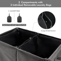 1 x Brand New TOTANKI 135L Laundry Basket 2 Compartments with Lid and Removable Laundry Bags, Folding Laundry Hamper with Handles, Divided Laundry Basket for Bedroom, College, Bathroom Black  - RRP €51.19