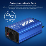 1 x RAW Customer Returns 300W Pure Sine Wave Converter 12V 220V 230V Inverter to Pure Sine Wave Car Adapter with Dual USB 4.8A and AC Socket for Tablets Smartphones GIANDEL - RRP €87.6