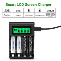 1 x RAW Customer Returns POWEROWL AA Rechargeable Batteries with Charger, 8 Pieces 2800mAh High Capacity NiMH and LCD, Independent Slot USB Fast Charging - RRP €25.99