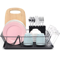 1 x RAW Customer Returns Urackify Dish Drainer with Drip Tray, Large Capacity Dish Rack, Drainer Dish with External Cutlery Holder, Removable Draining Board, Cup Holder for Kitchen - RRP €25.99