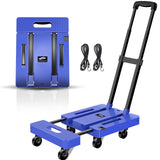 1 x RAW Customer Returns SPACEKEEPER Foldable Hand Truck, Luggage Cart, Portable Folding Wagon with 6 Wheels and 2 Elastic Ropes for Luggage, Personal, Travel, Car, Moving and Office, Blue - RRP €44.99