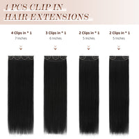 1 x RAW Customer Returns FESHFEN Clip-in extensions, 4 pieces hair extensions with clips, synthetic straight hair extension, black long hair extensions, clip-in hairpiece for women, 50 cm - RRP €24.41