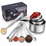 1 x RAW Customer Returns HAUSPROFI stainless steel measuring cup and spoon with measuring ruler, scoop with clip, 4 measuring cups 5 narrow measuring spoons 1 measuring ruler leveler 1 scop with clip, set of 11 - RRP €16.21