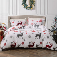 2 x RAW Customer Returns MILDLY Christmas Bedding Set - Kids Christmas Holiday Printed - Girls Boys Teens Snowflake Elk Reindeer Deer Home Decor Bedspread - Red and White - RRP €48.38