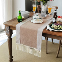 1 x RAW Customer Returns ARTABLE table runner tassel linen blue beige coffee gray optional 35 x 180 cm, coffee  - RRP €21.17