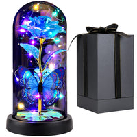 1 x RAW Customer Returns FAYODO Beauty and the Beast Eternal Rose, Galaxy Rose Gift for Girlfriend, Rose in a Glass Dome with LED Light, Gift for Mom Blue  - RRP €25.99