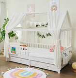 1 x RAW Customer Returns ALAVYA HOME 3-piece house bed decoration set with 2 pieces of bed canopy I 1 piece of pennant chain 300cm long for children s bed I 100 organic muslin cotton I GOTS-certified I 125 x 350 cm I white - RRP €79.99