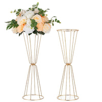 1 x RAW Customer Returns Sziqiqi Flower Stand for Wedding Decoration - 60cm Gold Geometric Trumpet Vases for Table Set of 2 Metal Display Flower Column for Wedding Birthday Party Large Flower Stand for Artificial Flowers - RRP €38.24