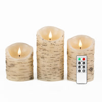 1 x Brand New Fanna 3 LED flameless real wax candles birch design, battery candles with timer for Christmas decorations, remote control and batteries included - H 10 12.5 15cm - RRP €19.99