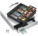 1 x RAW Customer Returns POS VALLEY - Iron Drawer Money Box for RT Fiscal Printer and Cash Register. Internal 4 Banknotes 8 Coins euro - White, Automatic, Steel Structure - 41x41x11cm - RRP €84.5