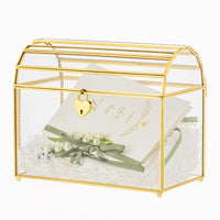 1 x RAW Customer Returns NCYP 26x14x21.5 cm Wedding Card Box with Slot and Lock, Gold Glass Envelope Box for Birthday Party Reception Vintage, Bow Design, Centerpiece Decoration Only Glass Box and Lock  - RRP €49.99