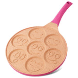 1 x RAW Customer Returns Joejis 7-Hole Pancake Crepe Pan with Smiley Faces - 26.5 cm Non-Stick Lightweight Cast Aluminum - Induction - Fun for Kids - Multipurpose Pancake Pan Fried Egg - Pink - RRP €23.98