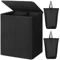 1 x RAW Customer Returns Chrislley 154L laundry basket with lid, laundry collector 2 compartments with lid and 2 laundry bags, laundry sorter large XXXL for bedroom, laundry room, closet, bathroom, college black  - RRP €36.99