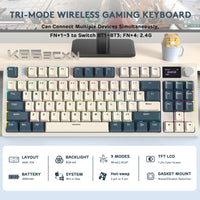 1 x RAW Customer Returns RK86 Pro Mechanical Keyboard, 2.4G Wireless BT5.0 USB-C Wired Gaming, 75 Layout TKL 87 Keys with 1.2 TFT HD Color Display and CNC Button, QWERTY RGB Backlit TTC Hot Swap Linear Switch - Green - RRP €79.69