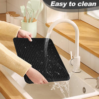 1 x RAW Customer Returns auriikoop dish drying mat dishes 40 x 30 cm, dish drying mat sink, dish drying mat heat-resistant non-slip sink mat, dishwashing mat draining mat black  - RRP €10.07