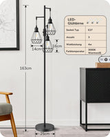 1 x RAW Customer Returns EDISHINE floor lamp living room 163cm, vintage floor lamp dimmable, industrial floor lamp black with LED E27 bulb, 3 cage lampshade made of metal, for modern decorative bedroom, gift - RRP €70.58