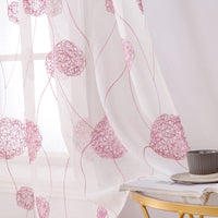 2 x RAW Customer Returns MIULEE Curtains with Floral Embroidery, White Curtains with Pink Pattern for Living Room, Bedroom Transparent Curtain with Eyelets, Set of 2 Voile Floral Transparent Curtains, Each H 225 XW 140cm - RRP €58.46