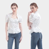 1 x RAW Customer Returns CR ROLECOS Medieval Blouse Short Sleeve Steam Punk Blouse Top Medieval Renaissance Ruffle Blouse Gothic Short Sleeve White L - RRP €20.98