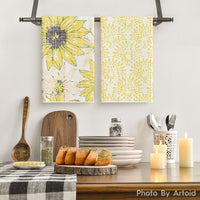 1 x RAW Customer Returns Artoid Fashion Yellow Flowers Leaves Boho Kitchen Towels Tea Towels, 42x65 cm Seasonal Decoration Towels Set of 4 - RRP €18.14