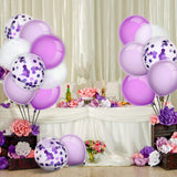 47 x RAW Customer Returns Gxhong Confetti Balloons, 60 Pieces White Purple Latex Balloons, 12 Inch Helium Balloons Latex Balloons with 4 Balloon Ribbons for Wedding Birthday Party Decorations Purple  - RRP €521.23