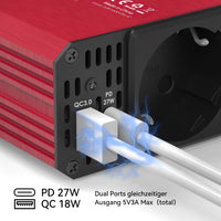 1 x RAW Customer Returns ALLWEI 300W voltage converter 12V 230V inverter with Type-C USB port - for cars, caravans, camping, charging mobile phones, laptops and other devices red  - RRP €38.99