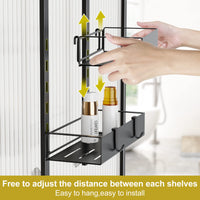 1 x RAW Customer Returns Orimade hanging shower shelf with hooks, adjustable shower shelf without drilling, 3 pieces hanging shelf shower basket for frameless glass door black - RRP €39.06