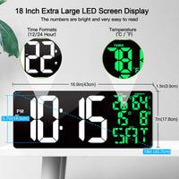 1 x RAW Customer Returns XREXS 18 Large Digital Wall Clock with Remote Control, Auto DST LED Clock, Adjustable Brightness Digital Alarm Clock, with Temperature Alarm Date Day of the Week 8 Languages  - RRP €54.35