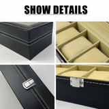 4 x Brand New Wensdr 6 compartments watch box with glass lid, jewelry storage box for jewelry PU case black for men women - RRP €56.44