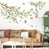 1 x RAW Customer Returns decalmile Wall Stickers Birds on Branches Wall Stickers Green Tree Branch Leaves Birds Wall Decoration Living Room Bedroom Office - RRP €14.99