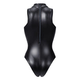 1 x RAW Customer Returns LEOHEX Monokini Metallic Shiny Spandex Leotard Sexy Sheer Rave Hot Body High Neck Cute One Piece Swimsuit XL, Black  - RRP €40.33